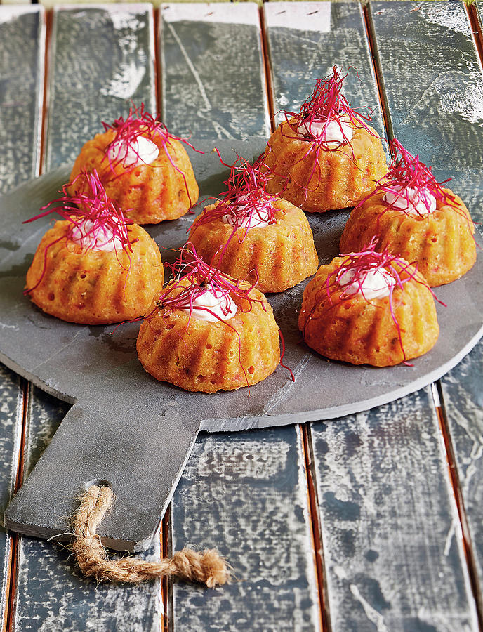 Spicy Mini Bundt Cakes With Beetroot Sprouts And Goats Cheese Photograph by Tre Torri
