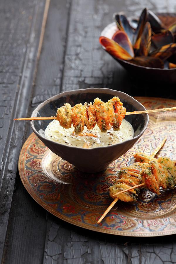 Spicy Oriental Mussel Soup With Mussel Skewers Photograph by Jalag / Mathias Neubauer