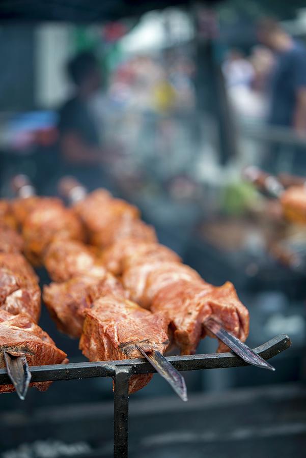 Spicy Pork Skewers For Barbecuing Photograph by Sebastian Schollmeyer