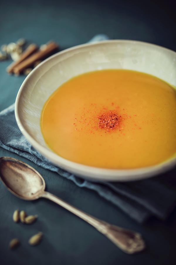 Spicy Pumpkin And Potato Soup Photograph by Jan Wischnewski
