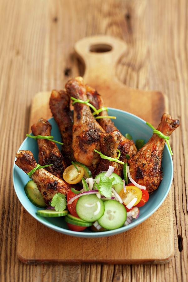 Spicy Roast Chicken Legs With A Vegetables Salad Photograph by Rua Castilho