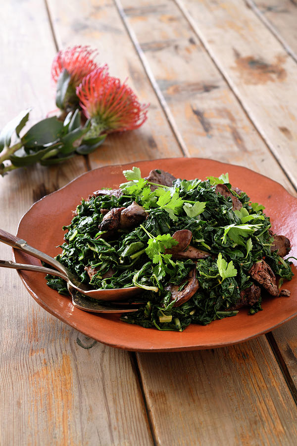 Spicy Spinach With Chicken Livers Photograph by Great Stock!