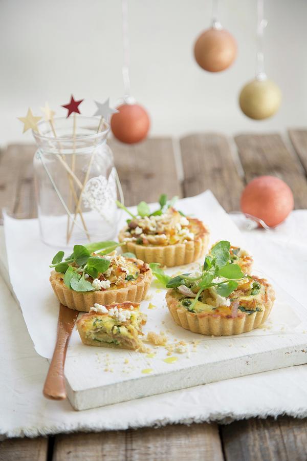 Spicy Tartlets With Turkey, Ricotta, Pears And Watercress Photograph by Great Stock!