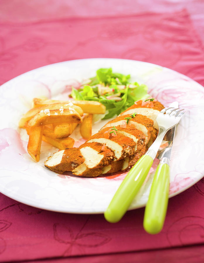 Spicy Turkey Breasts,chips With Fleur De Sel Sea Salt Ad Salad Photograph by Nicolas Edwige