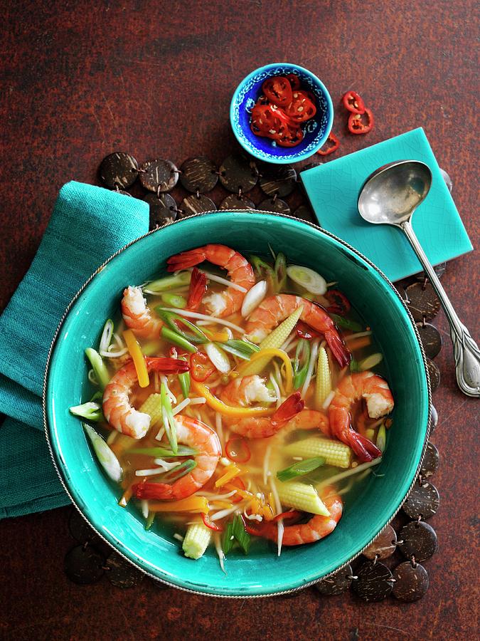 Spicy Vegetable Soup With Prawns asia Photograph by Gareth Morgans