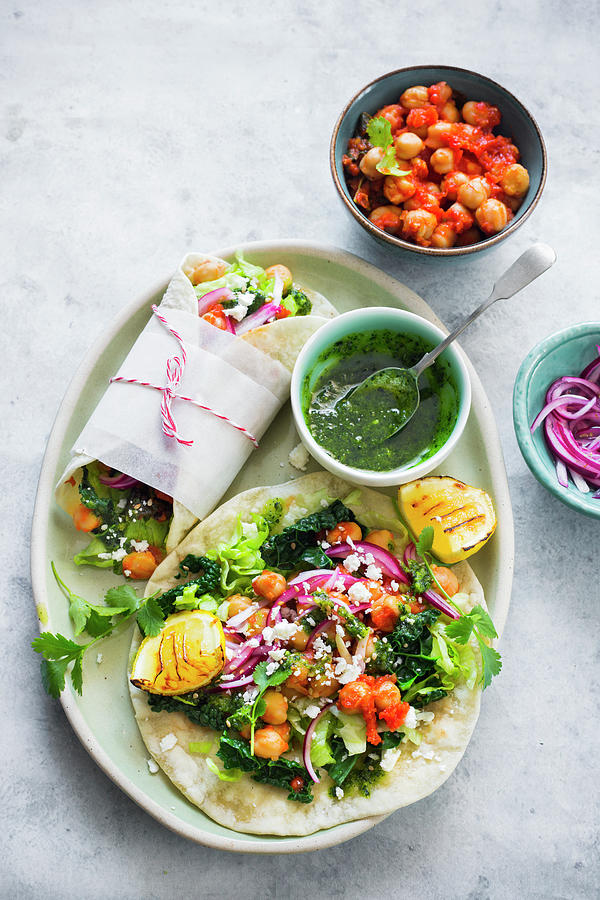 Spicy Wraps With Chickpeas And Vegetables And Pesto Photograph by Maricruz Avalos Flores
