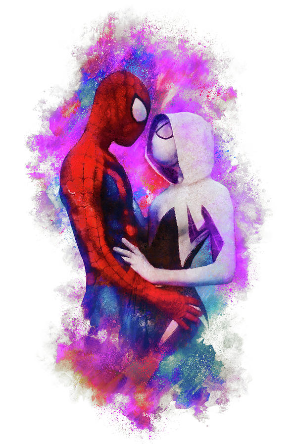 Spider-Gwen and Spider-Man Embrace Painting by Christopher Lane - Pixels