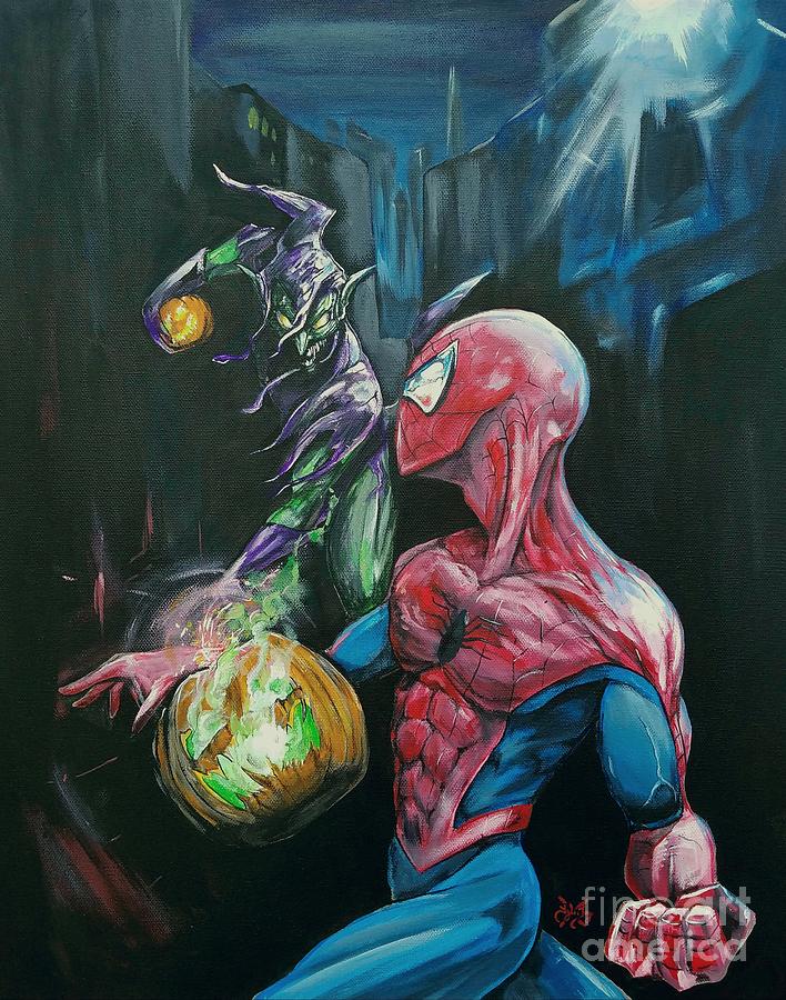 Spider-Man and green goblin Painting by Tyler Haddox
