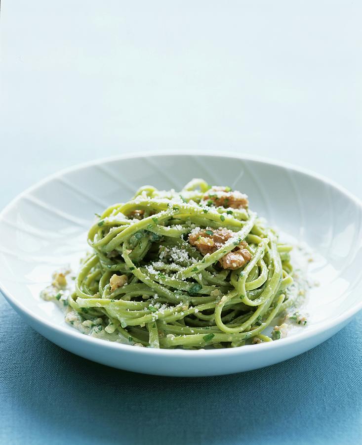 Spinach Linguine With Walnut Sauce Photograph by Clive Streeter