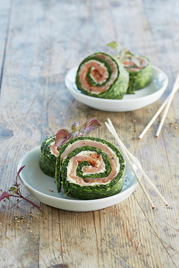Spinach Roulade With Salmon And Fresh Cheese Photograph by Rafael Pranschke