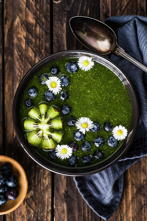 Spinach Smoothie Bowl With Blueberries Photograph by Mateusz Siuta