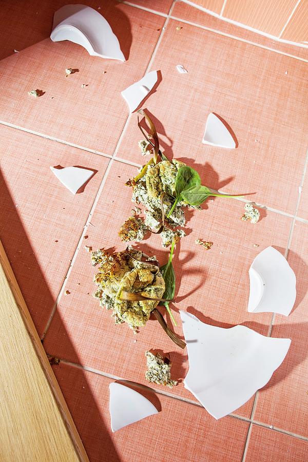 Spinach Souffl And A Broken Plate Photograph by Jan Prerovsky