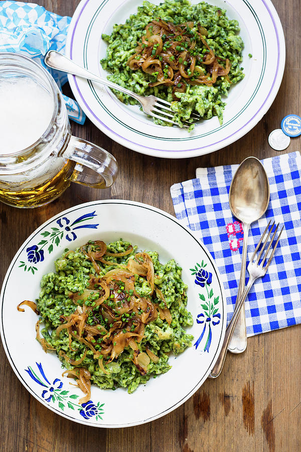 Spinach Spaetzle With Fried Onions Photograph by Sporrer/skowronek