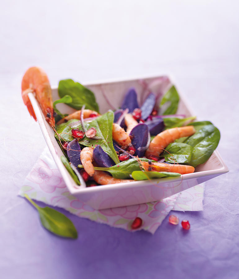 Spinach,purple Potato And Shrimp Salad Photograph by Scuiz In