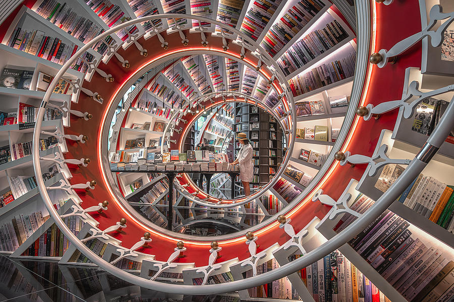 Spiral In Bookstore (horizontal) Photograph by Mei Xu