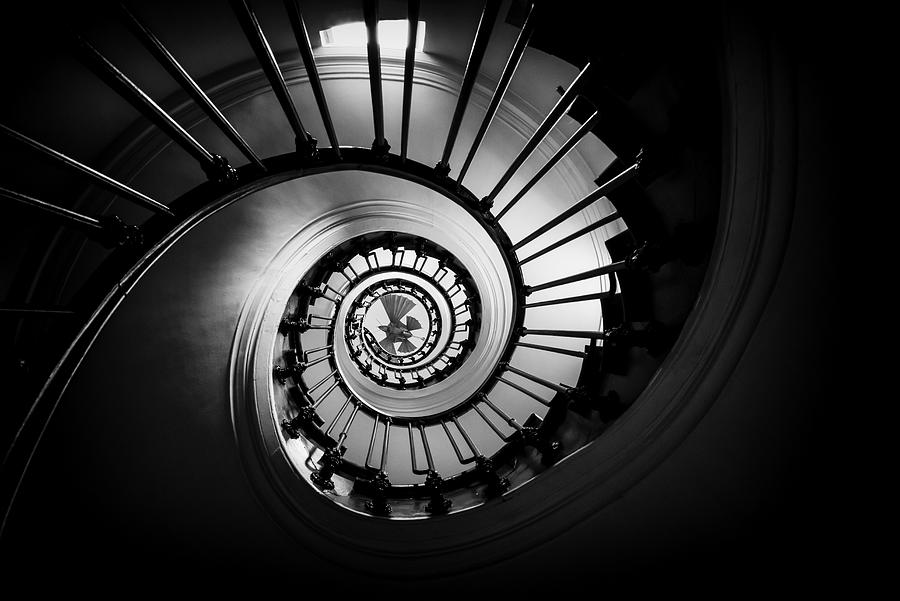 Black And White Photograph - Spiral Staircase ... (jules Vernes House) by Christian Delvaux