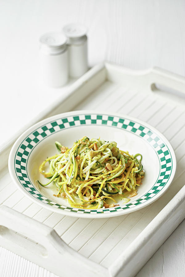 Spiralised Courgette With Spaghetti On A Vintage Tray Photograph by Steven Joyce