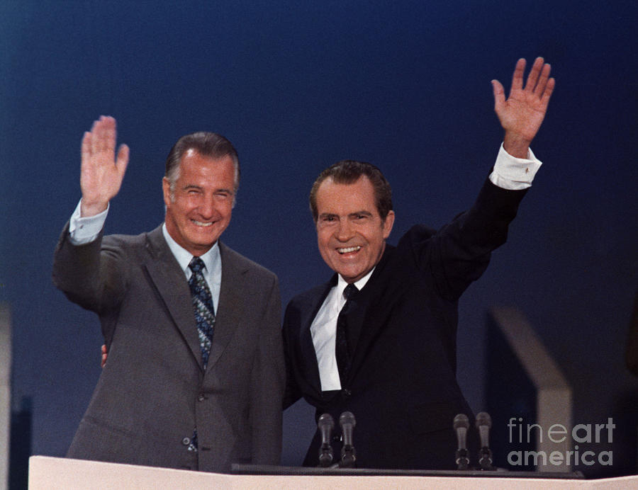 Spiro Agnew With Richard Nixon Waving Photograph by Bettmann