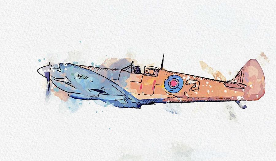 Spitfire watercolor by Ahmet Asar Painting by Celestial Images