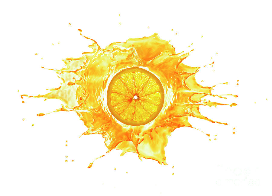 Juice Photograph - Splash With Orange Slice by Leonello Calvetti/science Photo Library