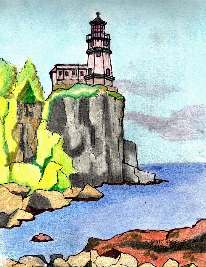 Split Rock Lighthouse Drawing by Paul Meinerth