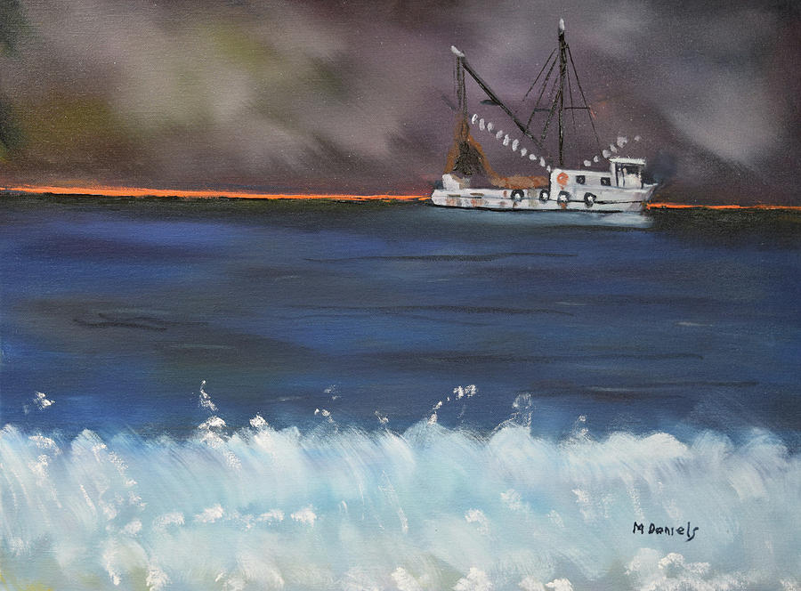 Sponge Boat at Sunset Painting by Michael Daniels