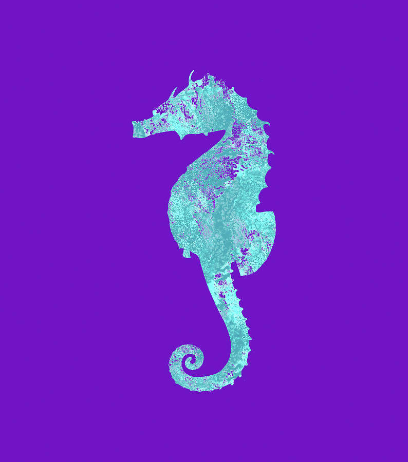 Seahorse Digital Art - Sponge Seahorse Aqua by Tina Lavoie