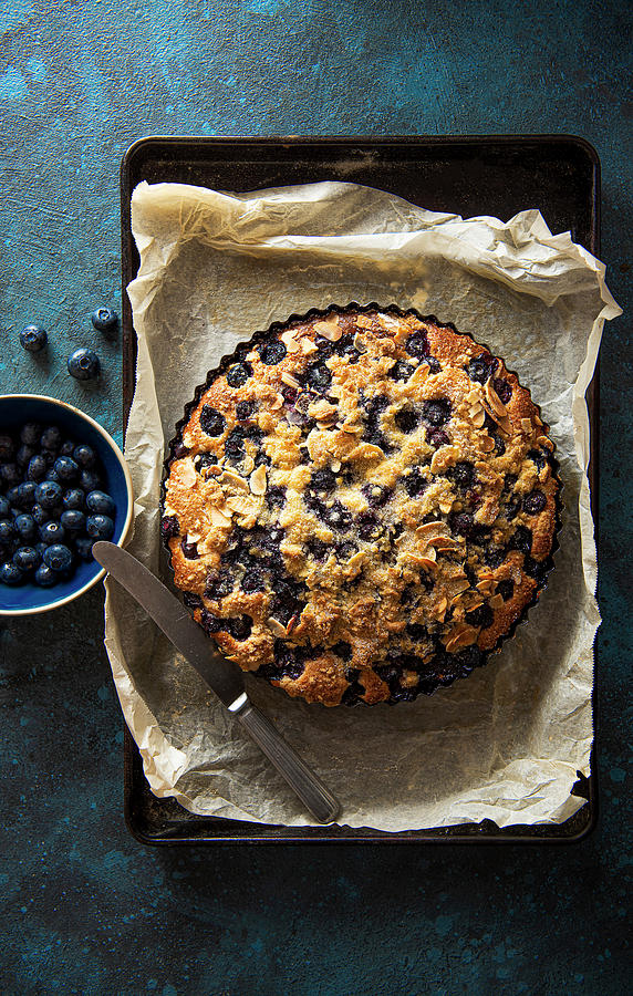 Sponge With Bluberries, Crumble Topping And Almonds Photograph by Magdalena Hendey