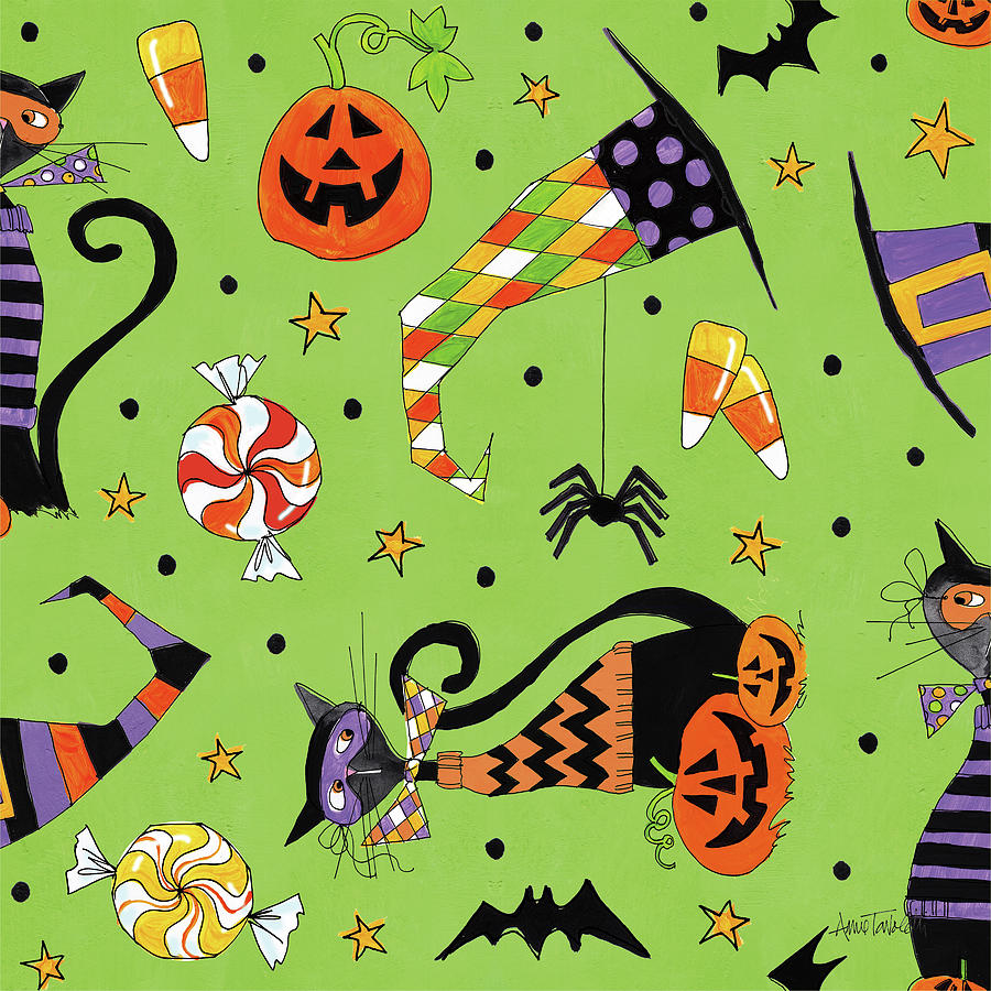 Bat Painting - Spooky Fun Pattern Ic by Anne Tavoletti