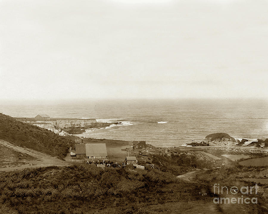 Barn Photograph - Spooners Cove with chute  landing, Morro Bay, San Luis Obispo Cal 1900 by Monterey County Historical Society