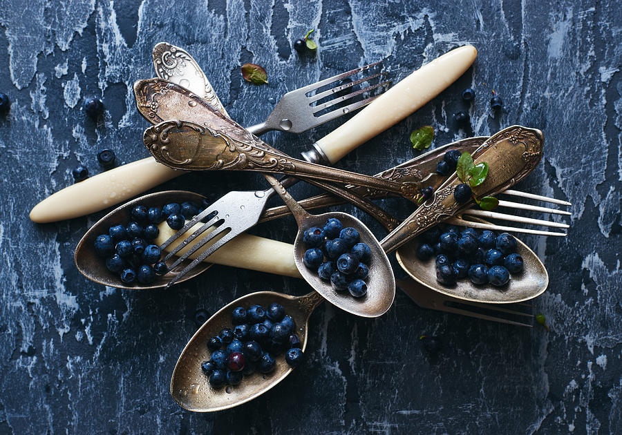 Spoons&blueberries Photograph by Aleksandrova Karina