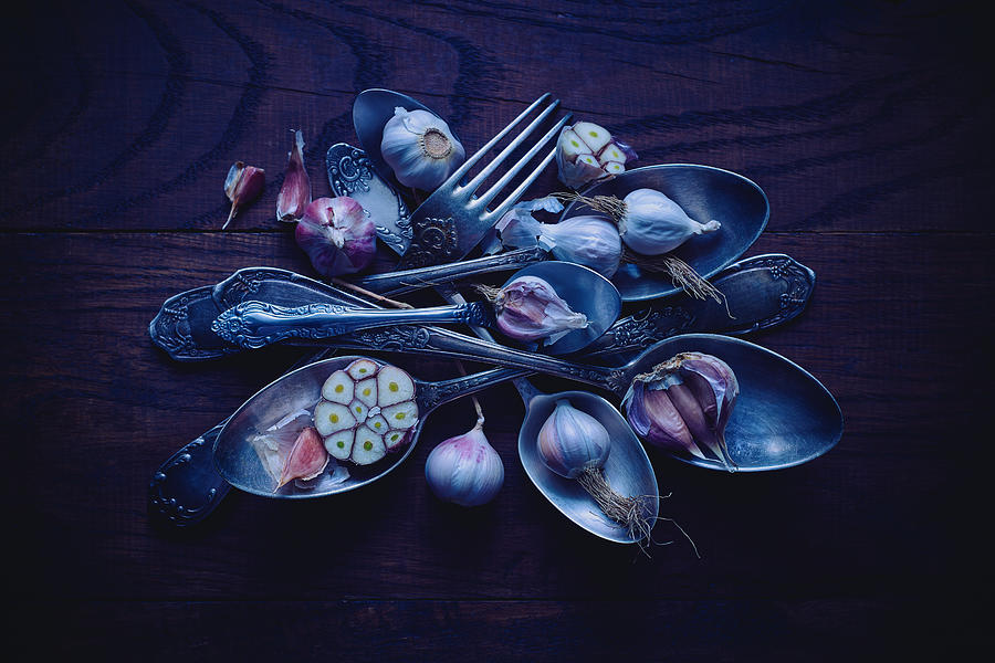 Vegetable Photograph - Spoons&garlic by Aleksandrova Karina