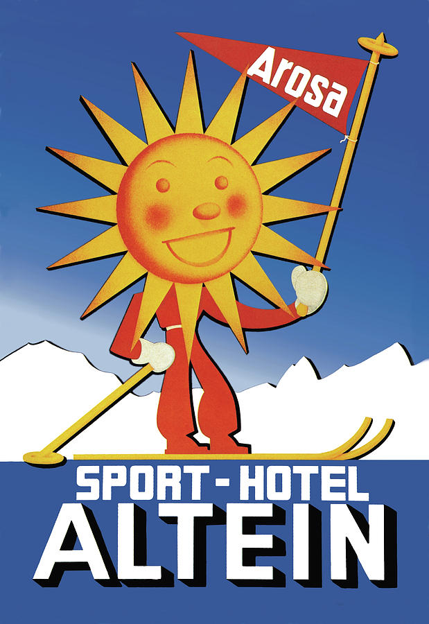 Sport Hotel Altein: Sun-Headed Skier Painting by Seiler