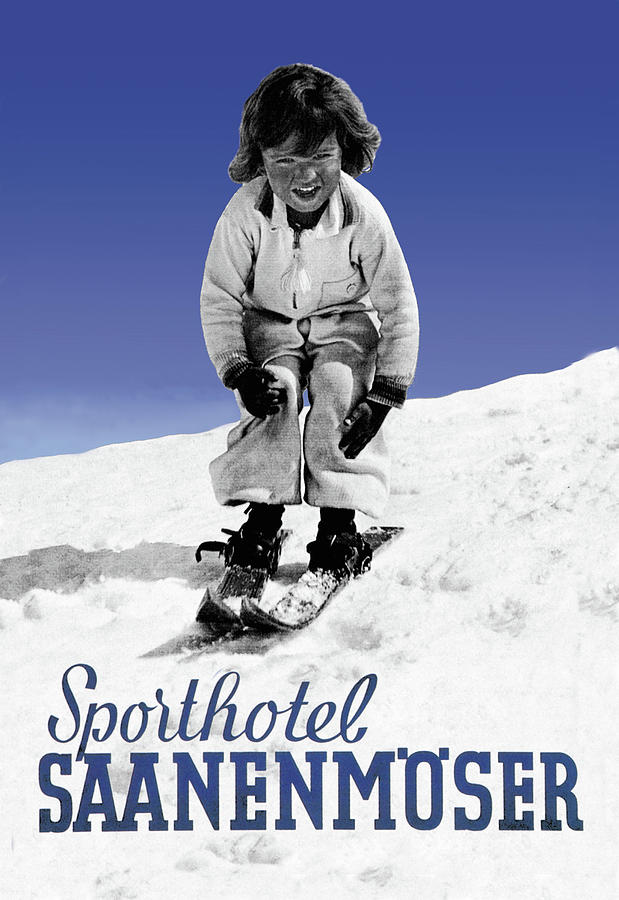 Sporthotel Saanenmoser: Little Girl Skiing Painting by Armin Reiber