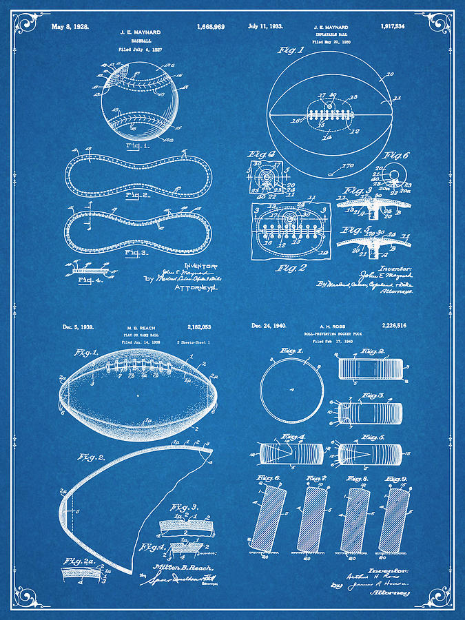 Art & Collectibles Drawing - Sports Set Blueprint Patent Print by Greg Edwards