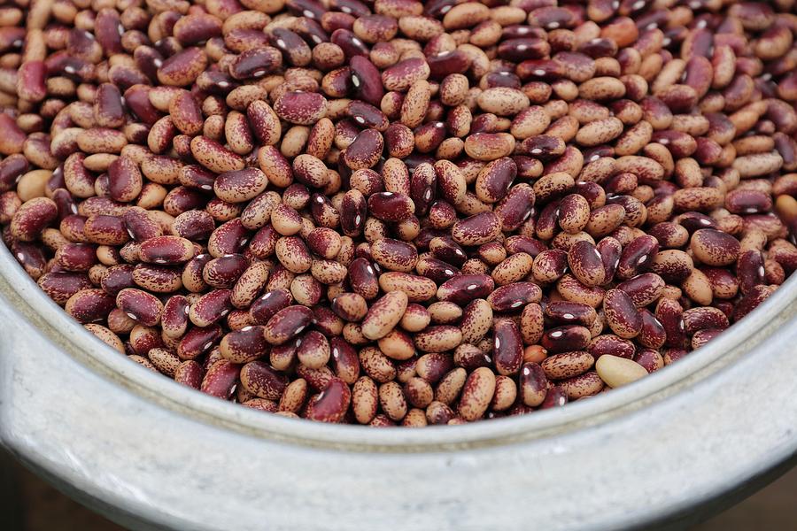 Spotted Brown And Red Heirloom Beans In An Aluminium Pot Photograph by Bayle Doetch