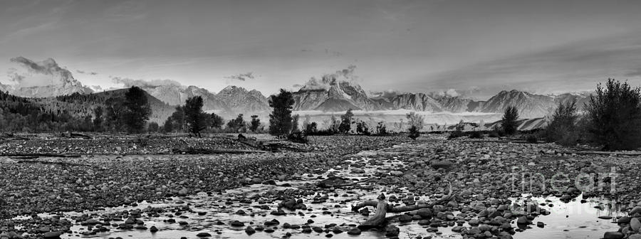 Spread Creek Panoramic Sunrise View Black And White Photograph by Adam Jewell