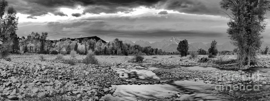 Spread Creek Sunset Storms Panorama Black And White Photograph by Adam Jewell