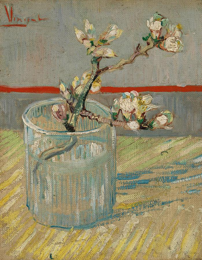 Vincent Van Gogh Painting - Sprig of Flowering Almond in a Glass. by Vincent van Gogh -1853-1890-