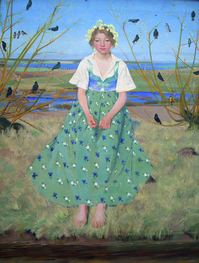 Spring. 1896. Oil on wood. 120 x 93 cm. Painting by Harald Slott-moller