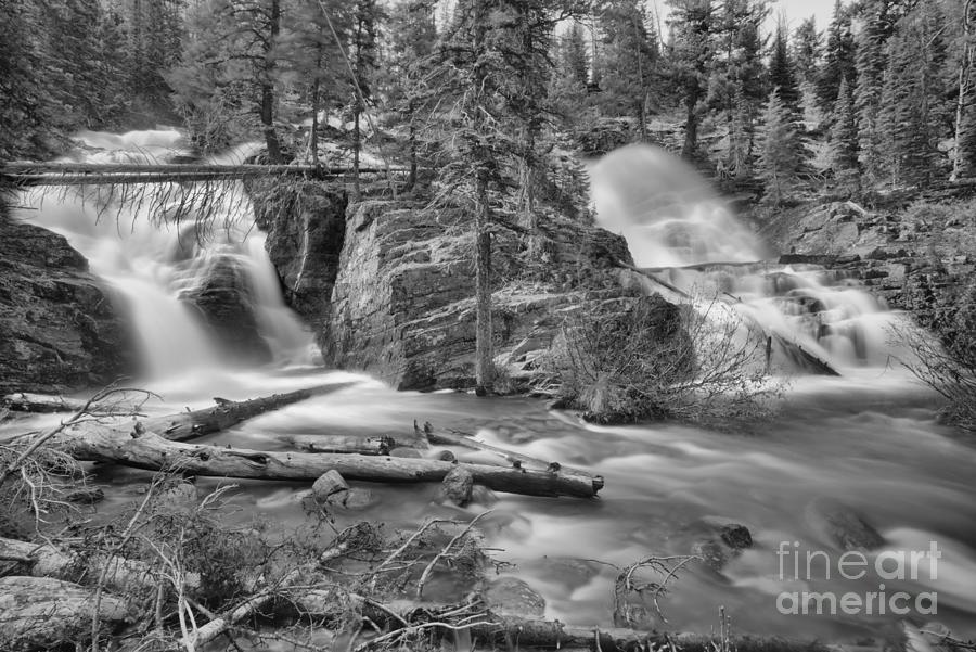 Spring At Glacier Twin Falls Black And White Photograph by Adam Jewell