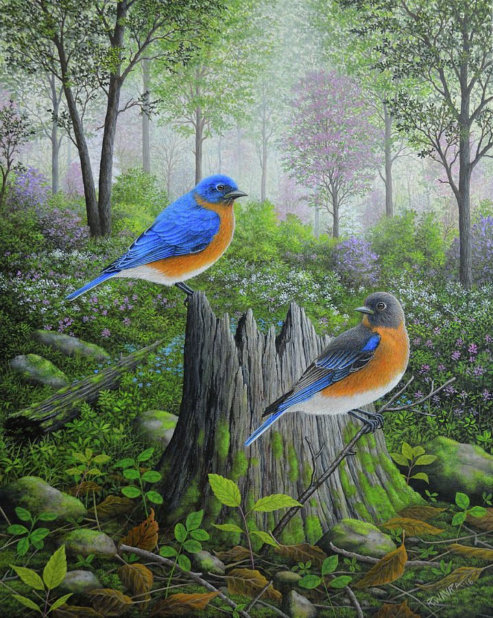 Spring Bluebirds Painting