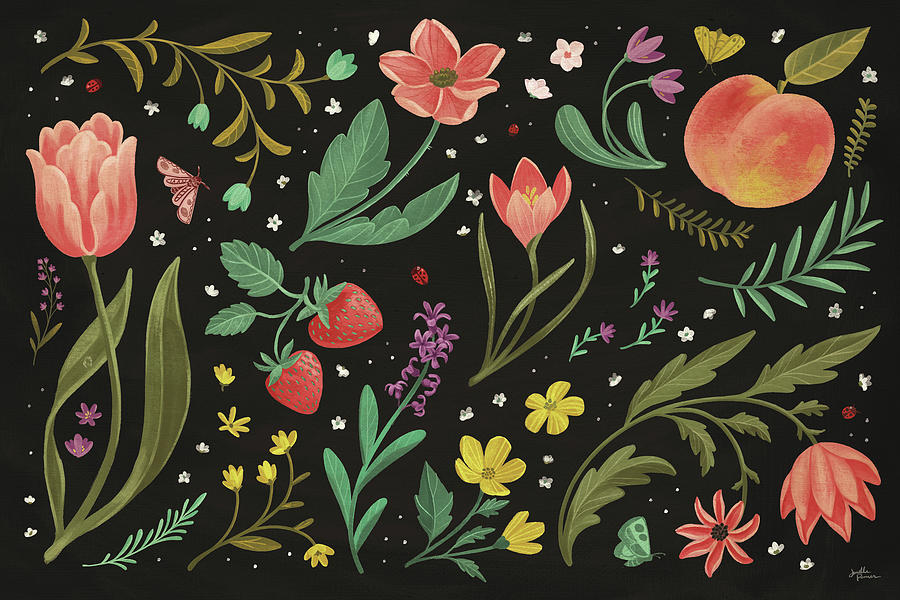 Flower Drawing - Spring Botanical I Black by Janelle Penner