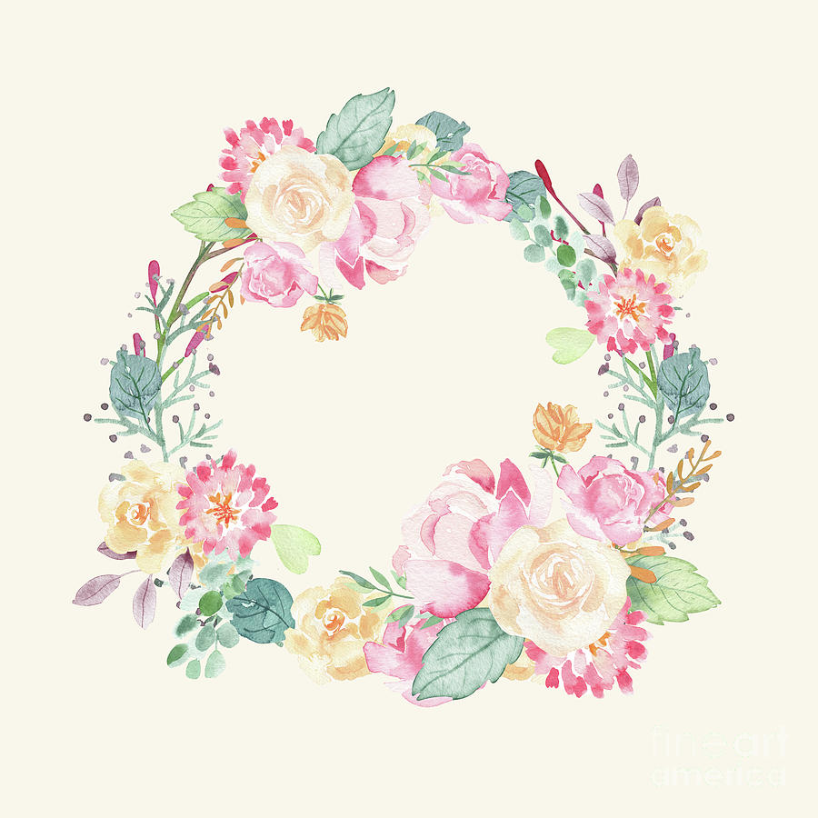 Spring Bouquet Wreath Seashell Floral Print  Digital Art by Sharon Mau