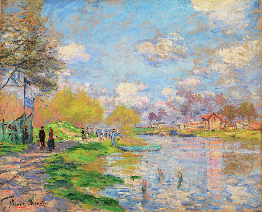 Claude Monet Painting - Spring by the Seine - Digital Remastered Edition by Claude Monet