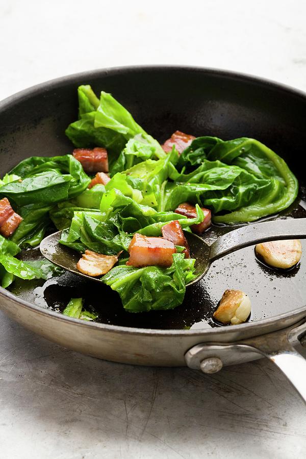 Spring Cabbage With Bacon And Garlic Photograph by Lingwood, William