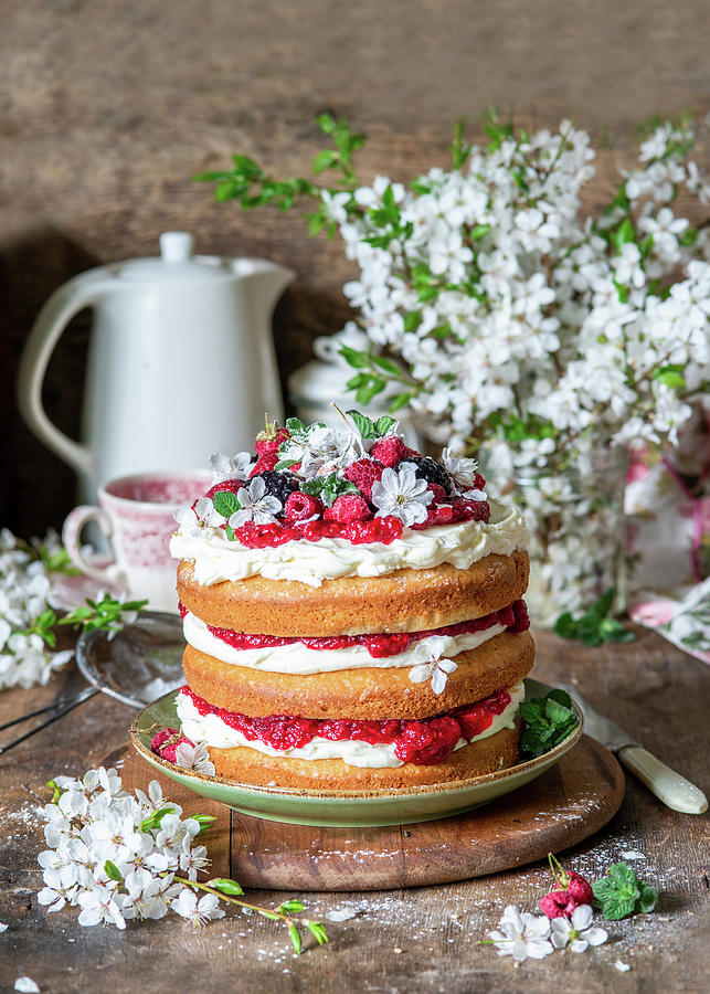 Spring Cake With Cream Cheese And Berries Photograph by Irina Meliukh