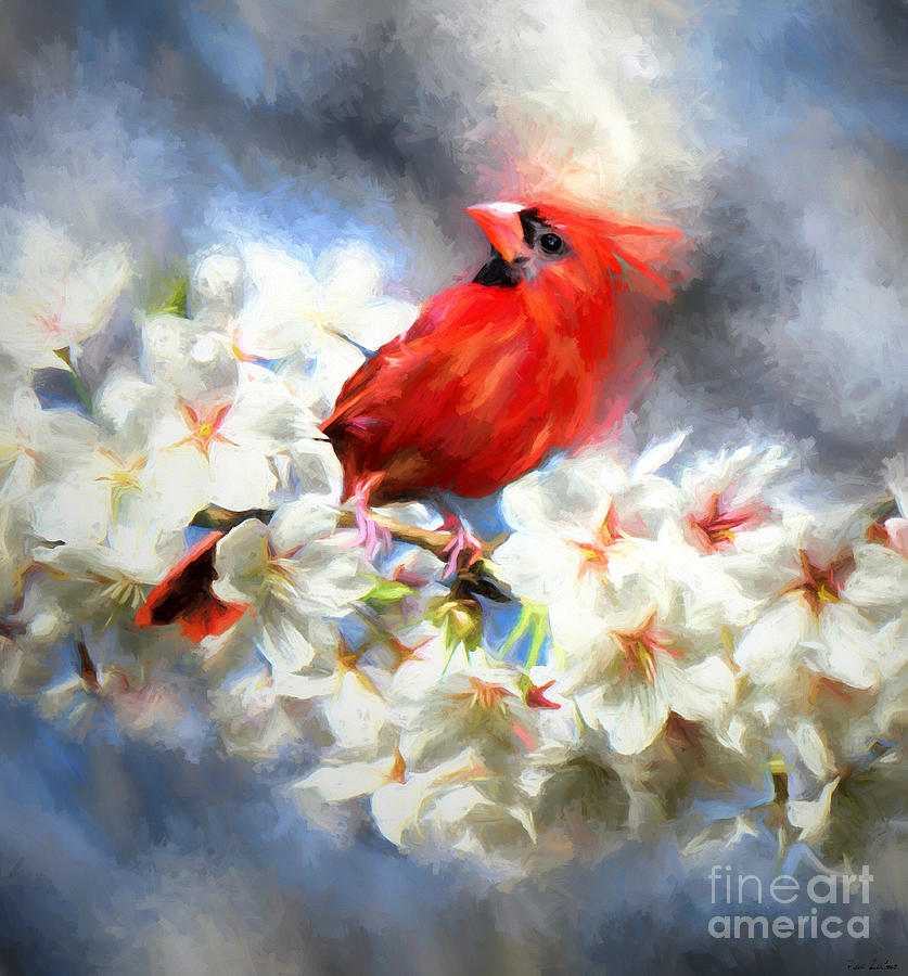 Spring Cardinal Painting by Tina LeCour