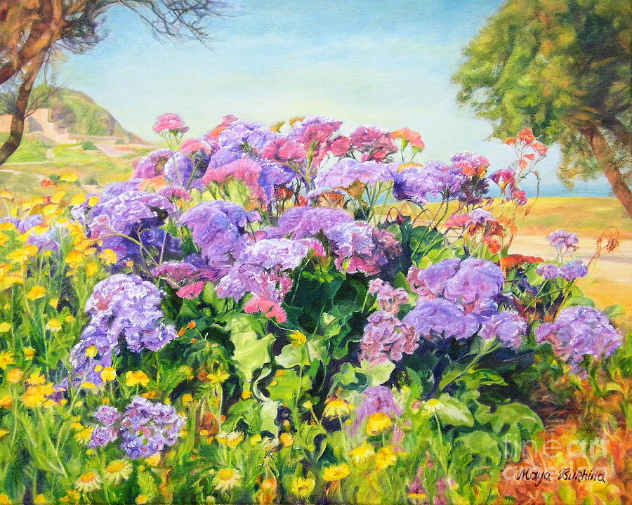 Nature Painting - Spring come and the flowers blossomed in the park by Maya Bukhina