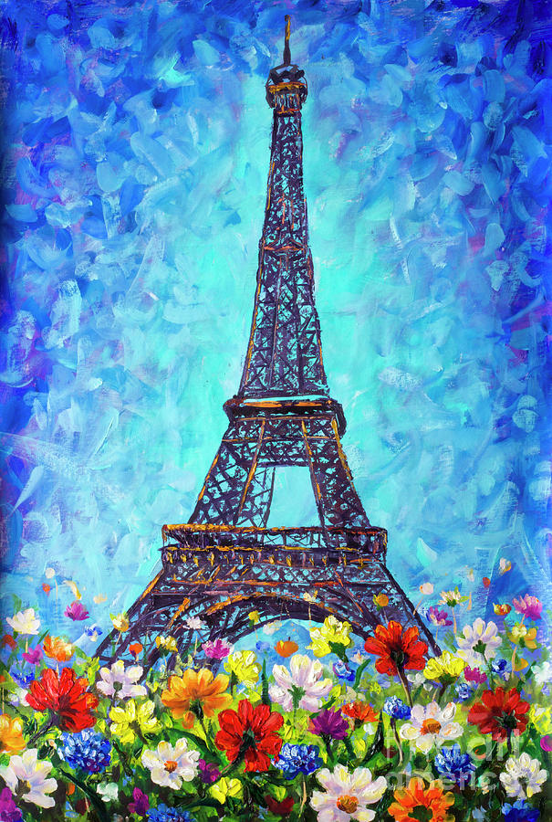 Spring Eiffel  Tower  Paris In Flowers Handmade Painting 